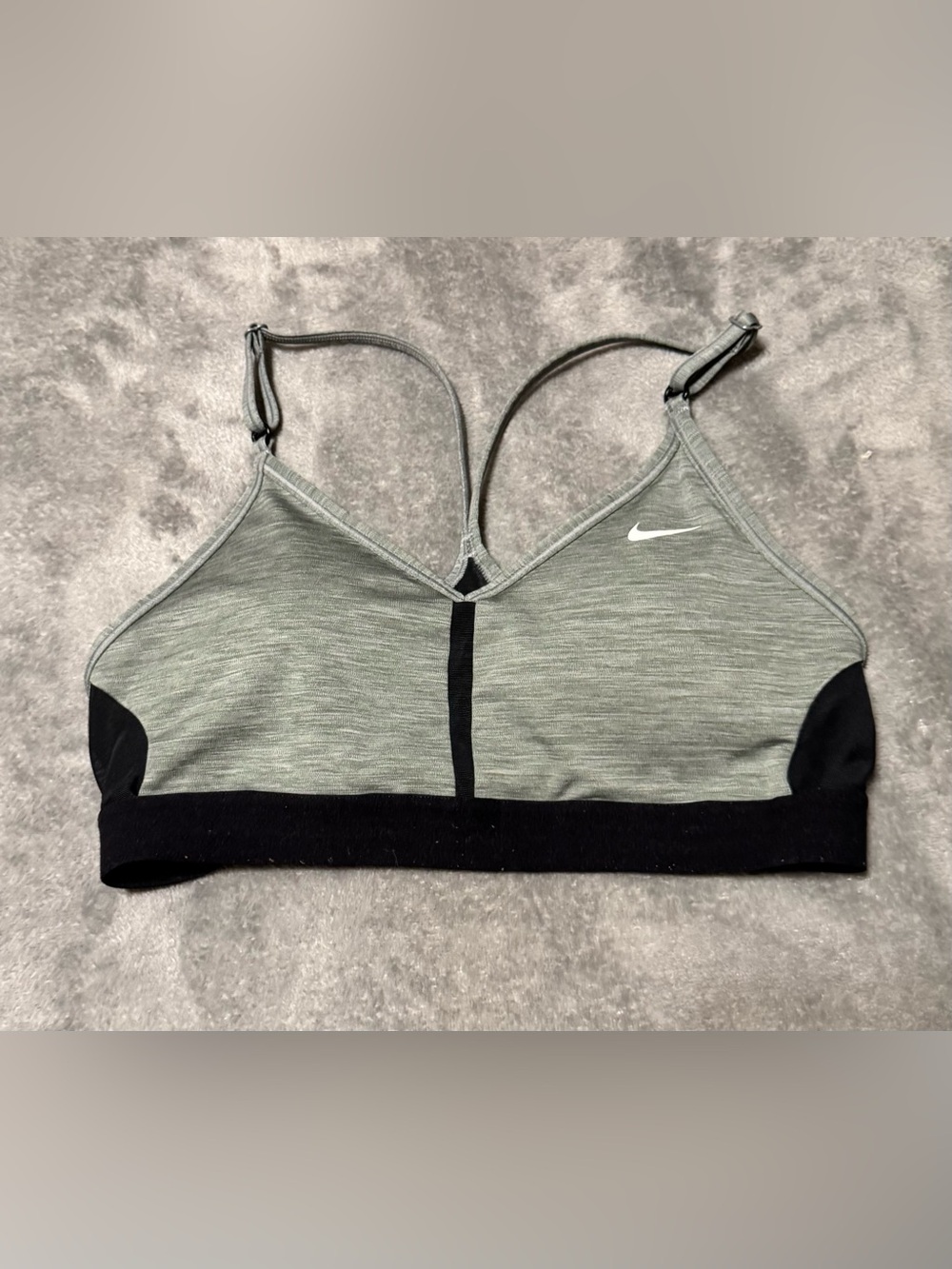 Nike Women's Sage Green and Black V‑Strap Sports Bra